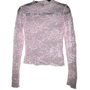 Wild Fable Sheer lace, mesh, sequin long-sleeve, pastel pink, XS